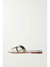 Tribute woven metallic leather slides